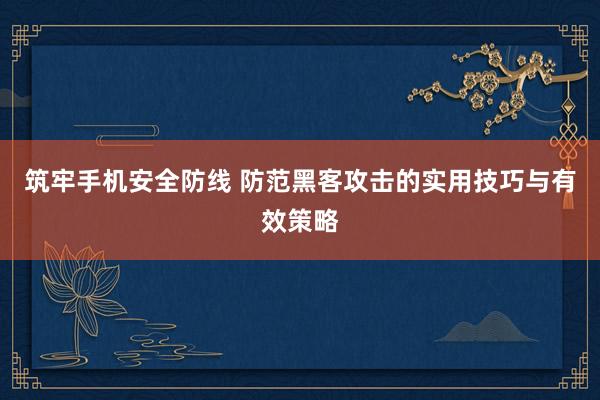 筑牢手机安全防线 防范黑客攻击的实用技巧与有效策略