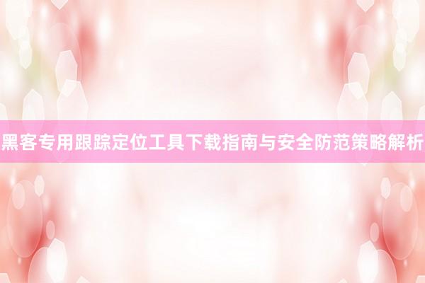 黑客专用跟踪定位工具下载指南与安全防范策略解析